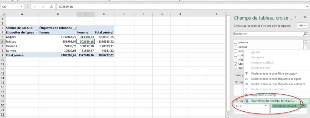 calcul de moyenne dans un tableau croisé dynamique