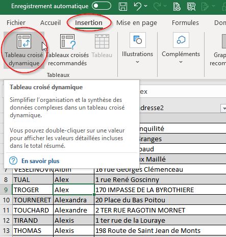 insérer un tableau croisé dynamique