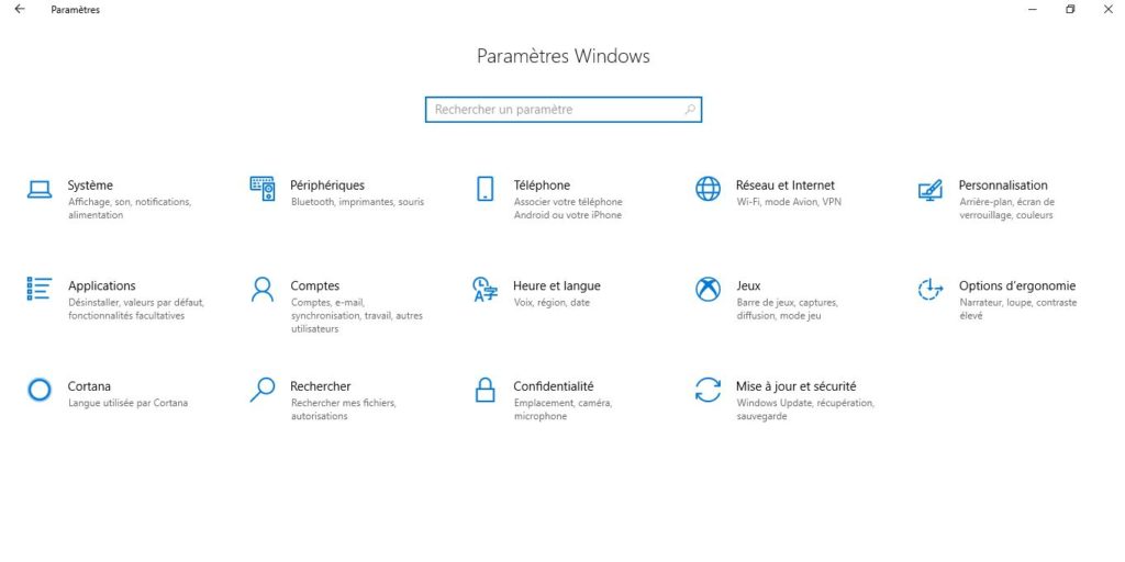 panneau de configuraiton de windows