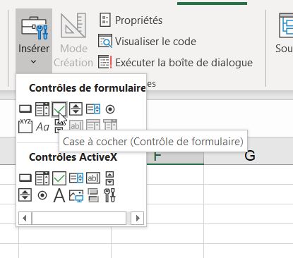 insérer une case à cocher dans un ficheir excel