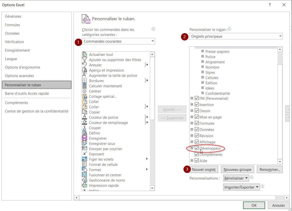 personnaliser le ruban d'excel