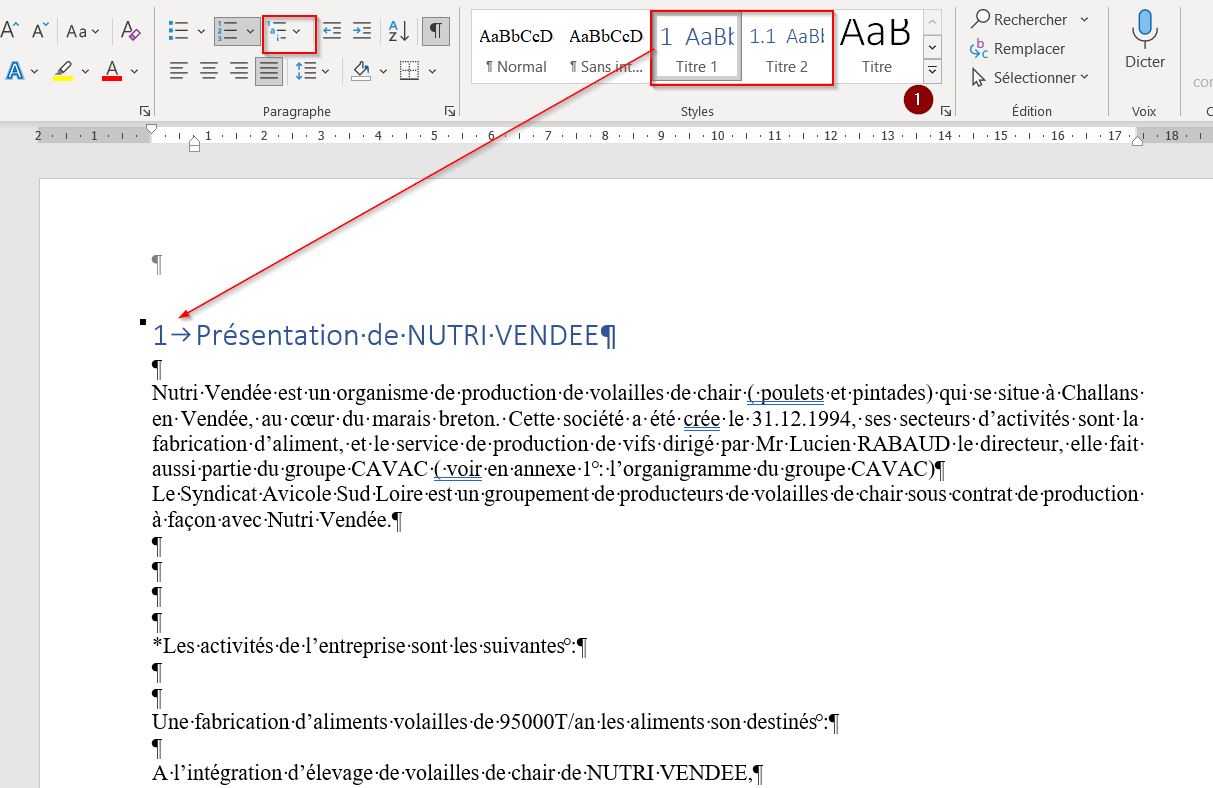 Hiérarchiser les titres dans un document WORD  Masson François