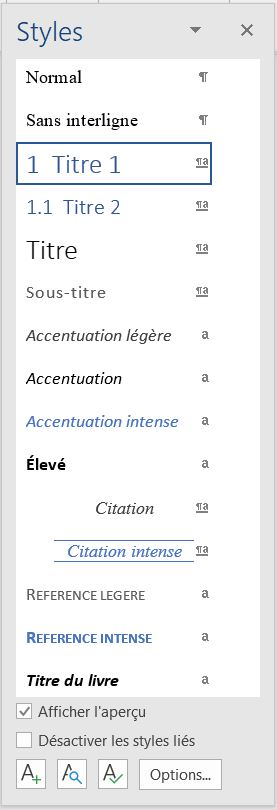 barre des styles dans word